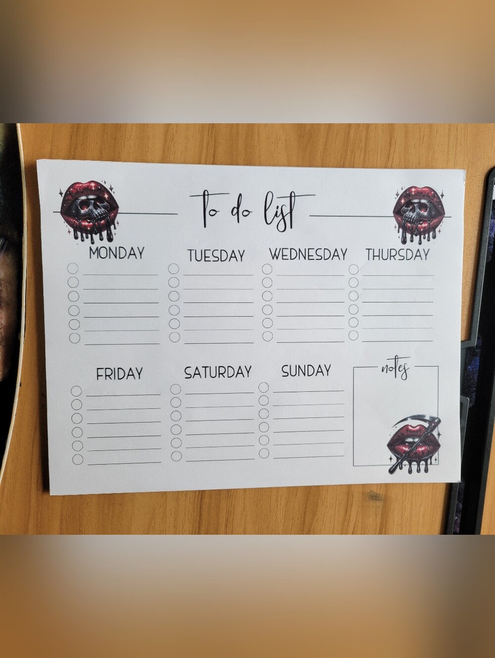 🧋NEW🧋Gothic Hand Crafted To Do List Desk Pad - White with Red Accent